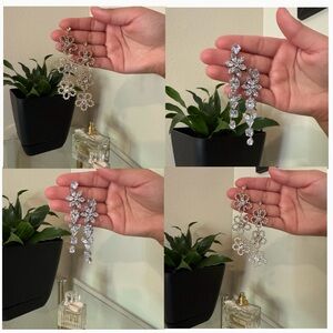 2 Elegant Silver Floral Drop Earrings